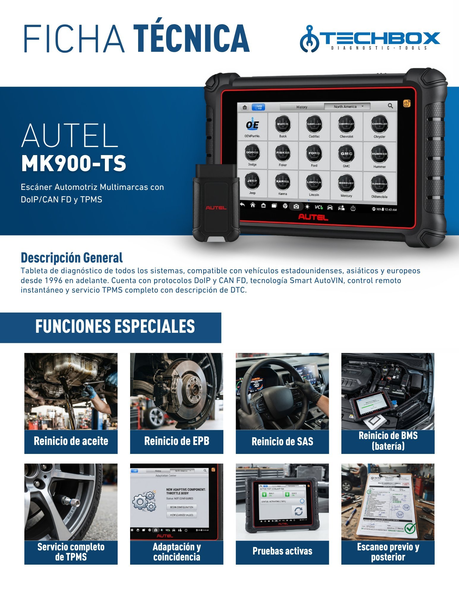 Ficha técnica Autel MK900-TS