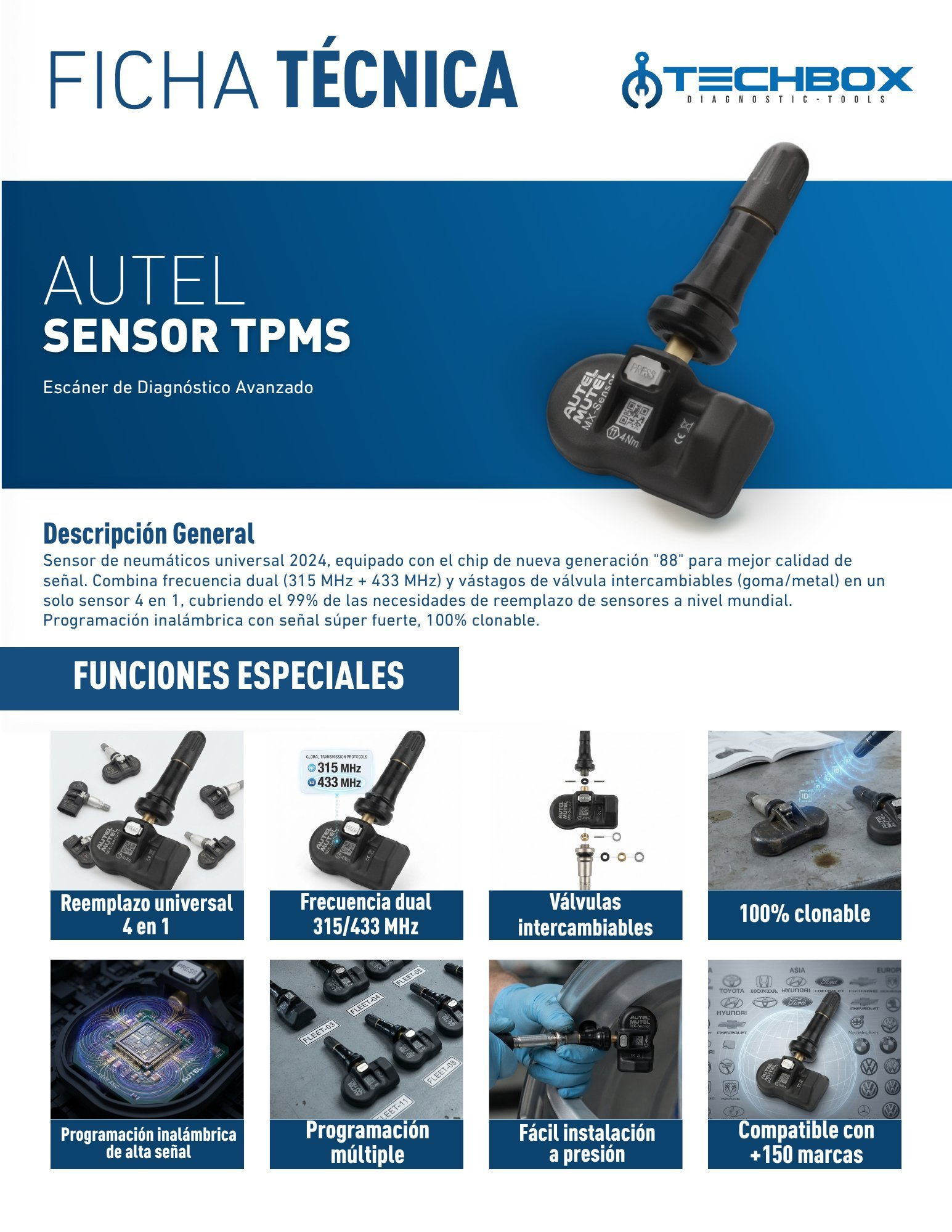 Ficha técnica Autel Sensor TPMS MX-Sensor