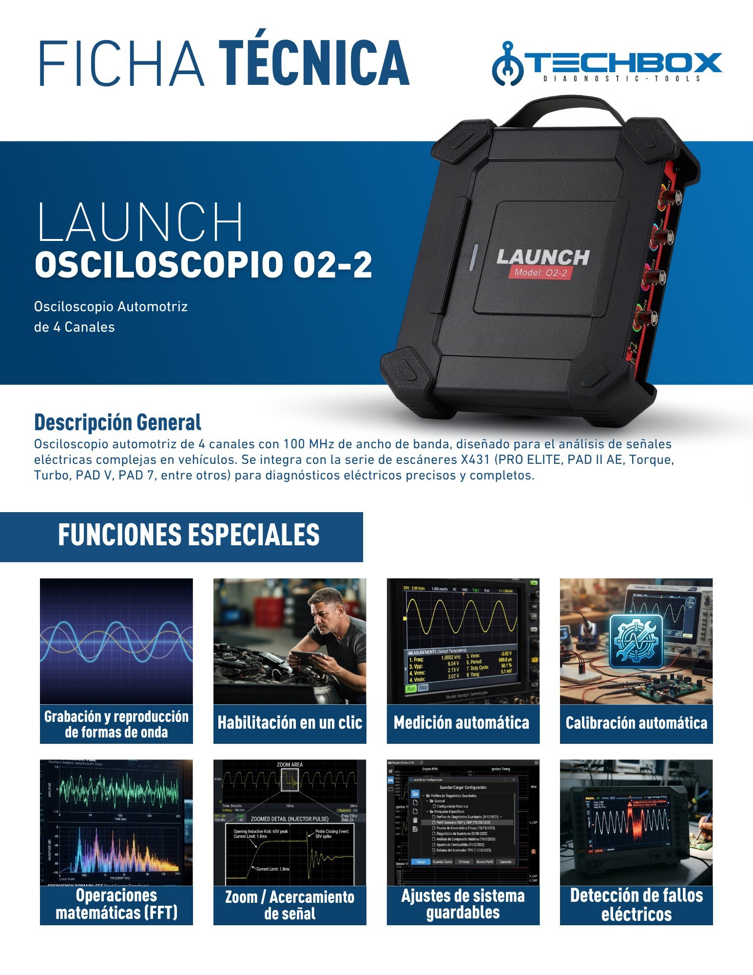 Ficha técnica Launch Osciloscopio O2-2