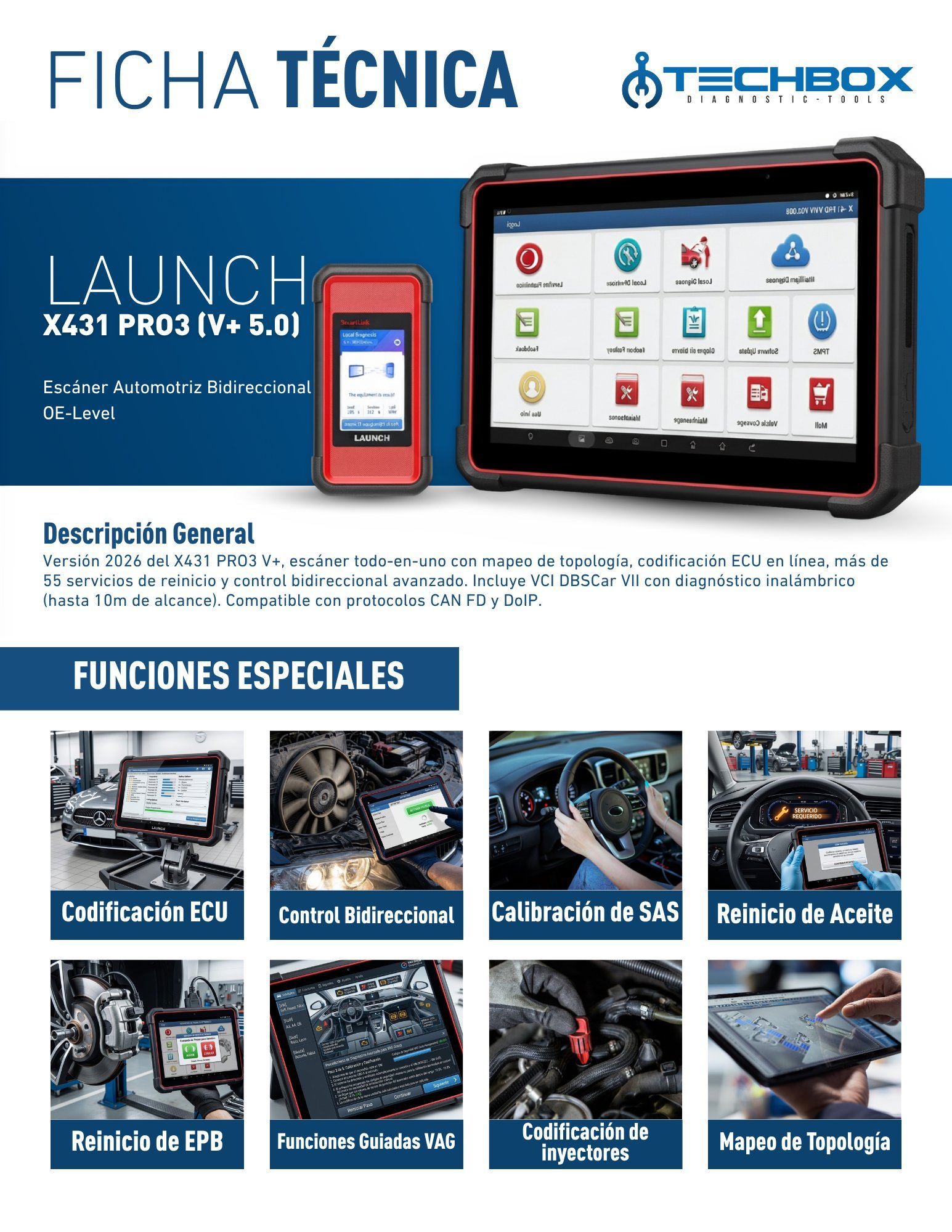 Ficha técnica Launch X431 PRO3 V+ 5.0