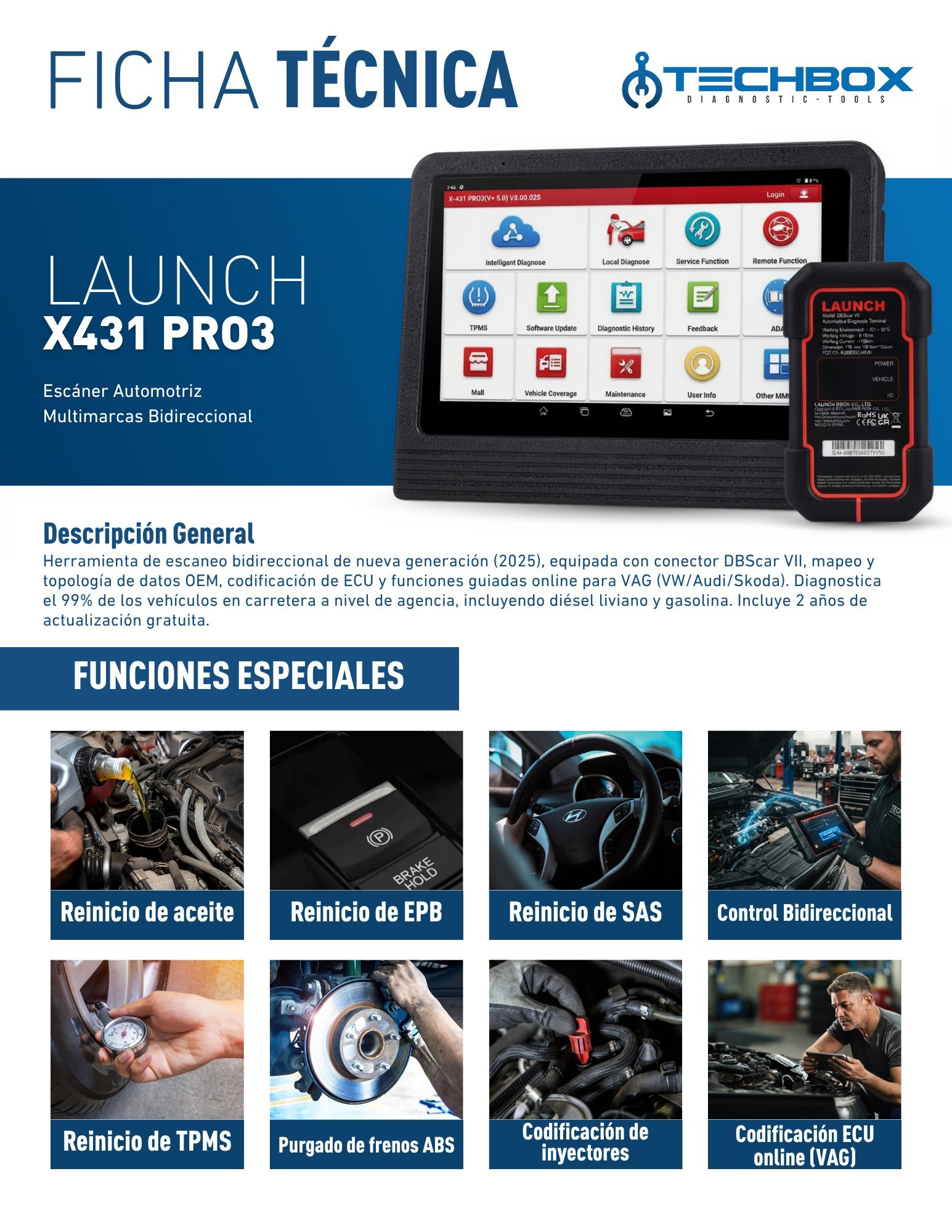 Ficha técnica Launch X431 PRO3