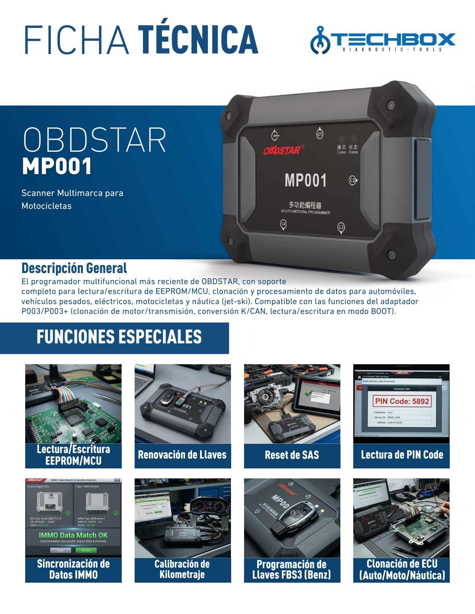 Ficha técnica OBDSTAR MP001