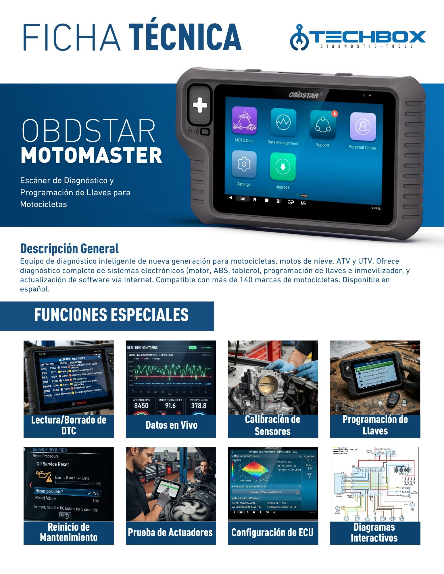 Ficha técnica OBDSTAR MS80 Moto Master