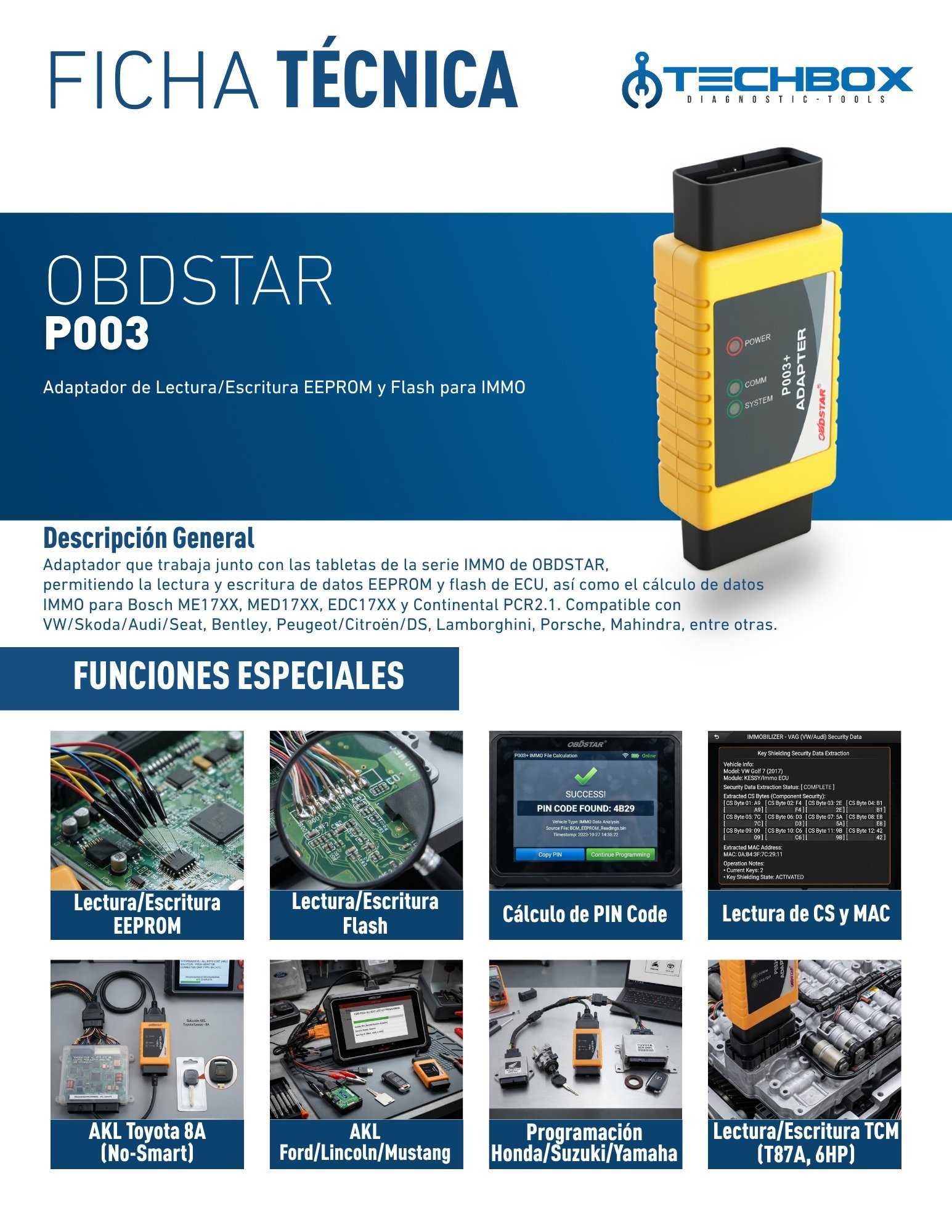 Ficha técnica OBDSTAR P003